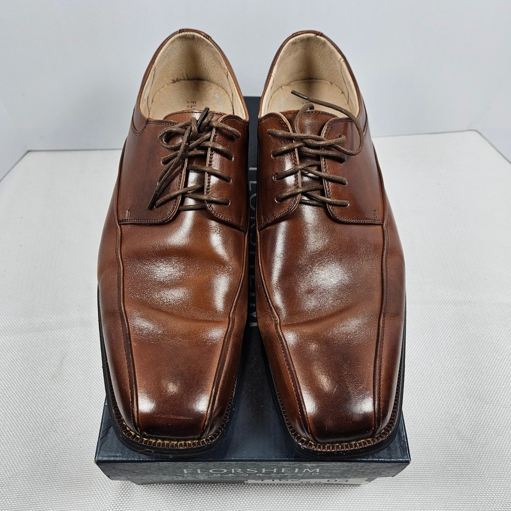 Florsheim Alav Brown Leather Bicycle Toe Derby Shoes Mens 12 D 11256-200